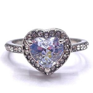 .925 Sterling Silver with White Cubic Zirconia Heart Ring Size 6